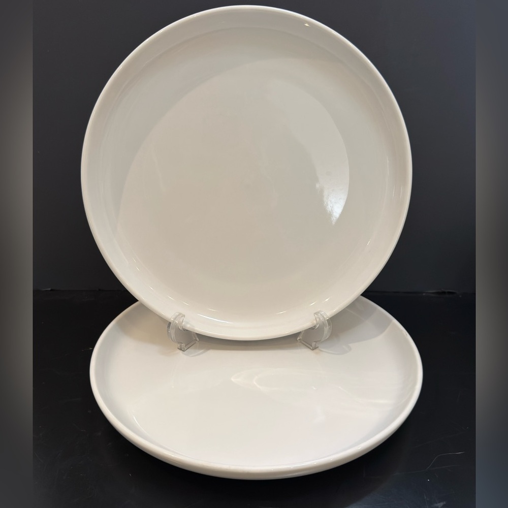 2 Over and Back St. Germain 10.5” White Porcelain Coupe Dinner Plates Set 2